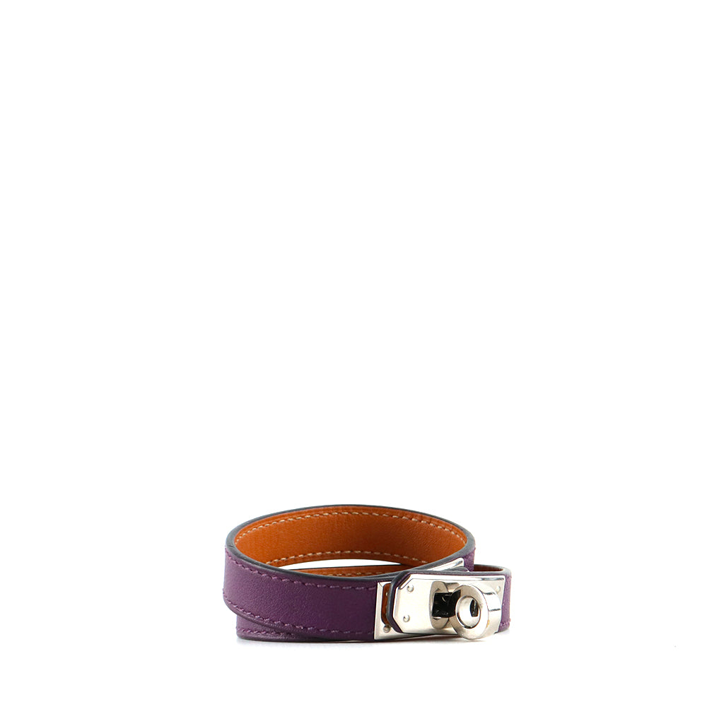 HERMÈS - Bracelet double tour Kelly en cuir violet (S)