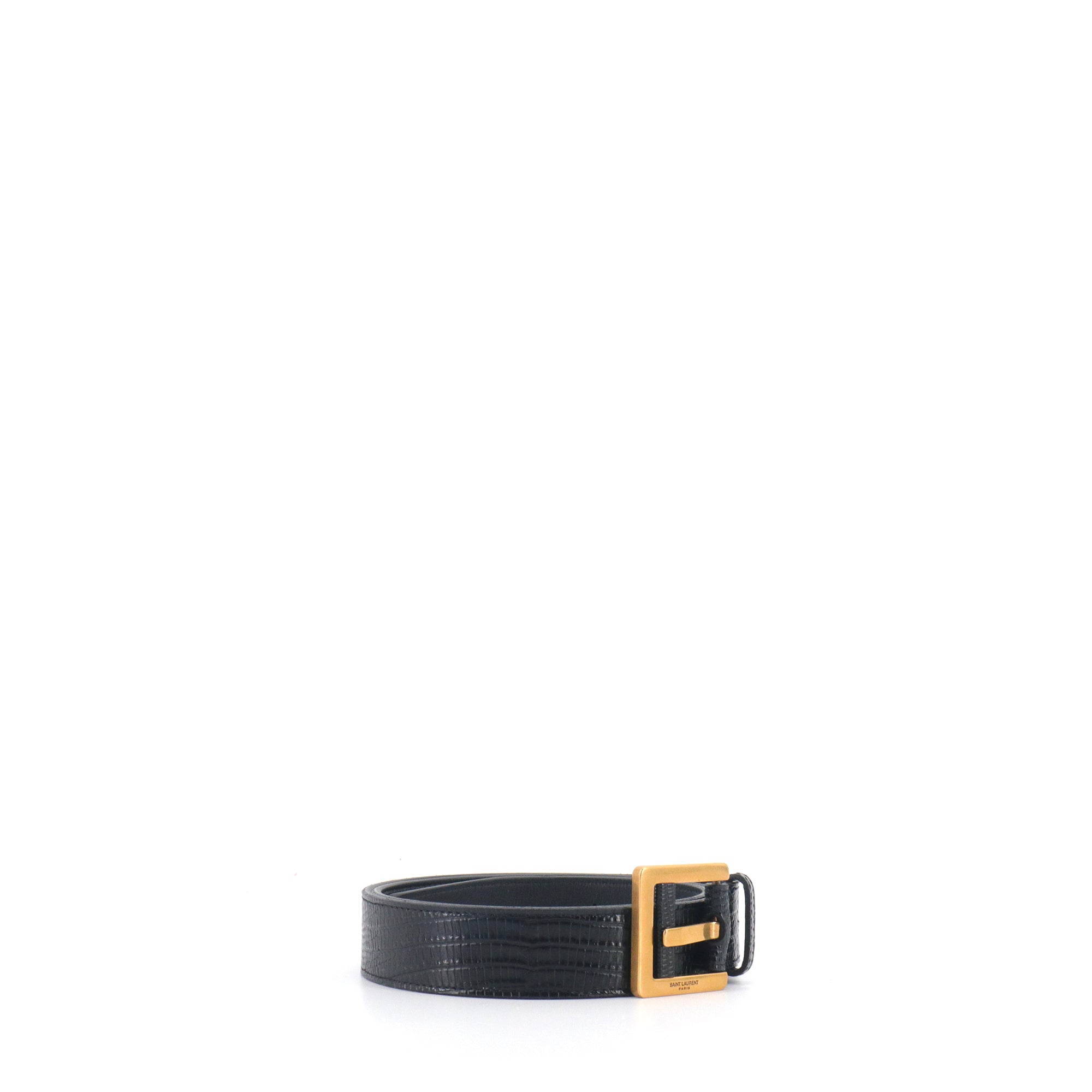 SAINT LAURENT - Ceinture à boucle carrée Saint Laurent en cuir embossé phyton (T85)