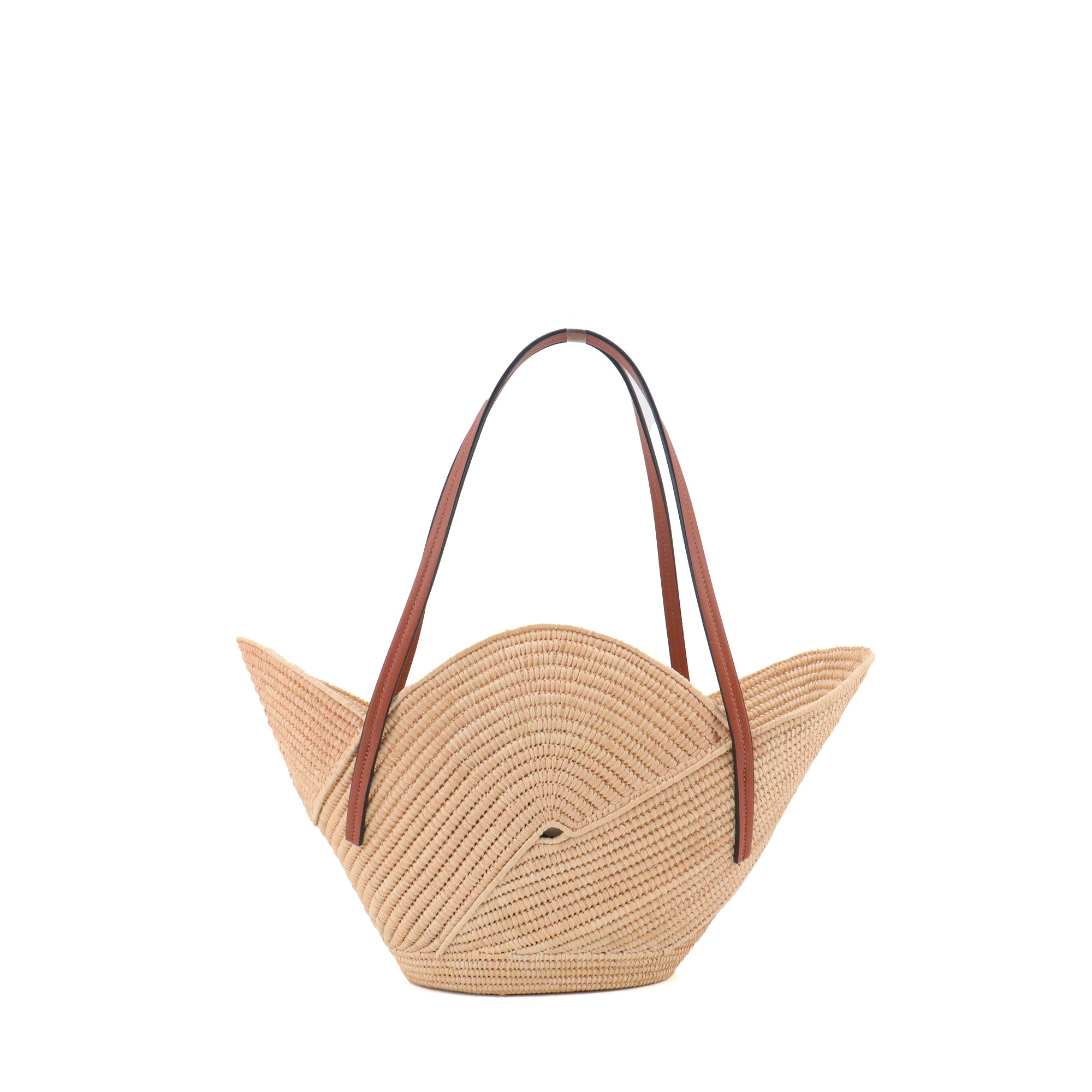 LOEWE - Panier à main Pétal Loewe en raphia et cuir marron