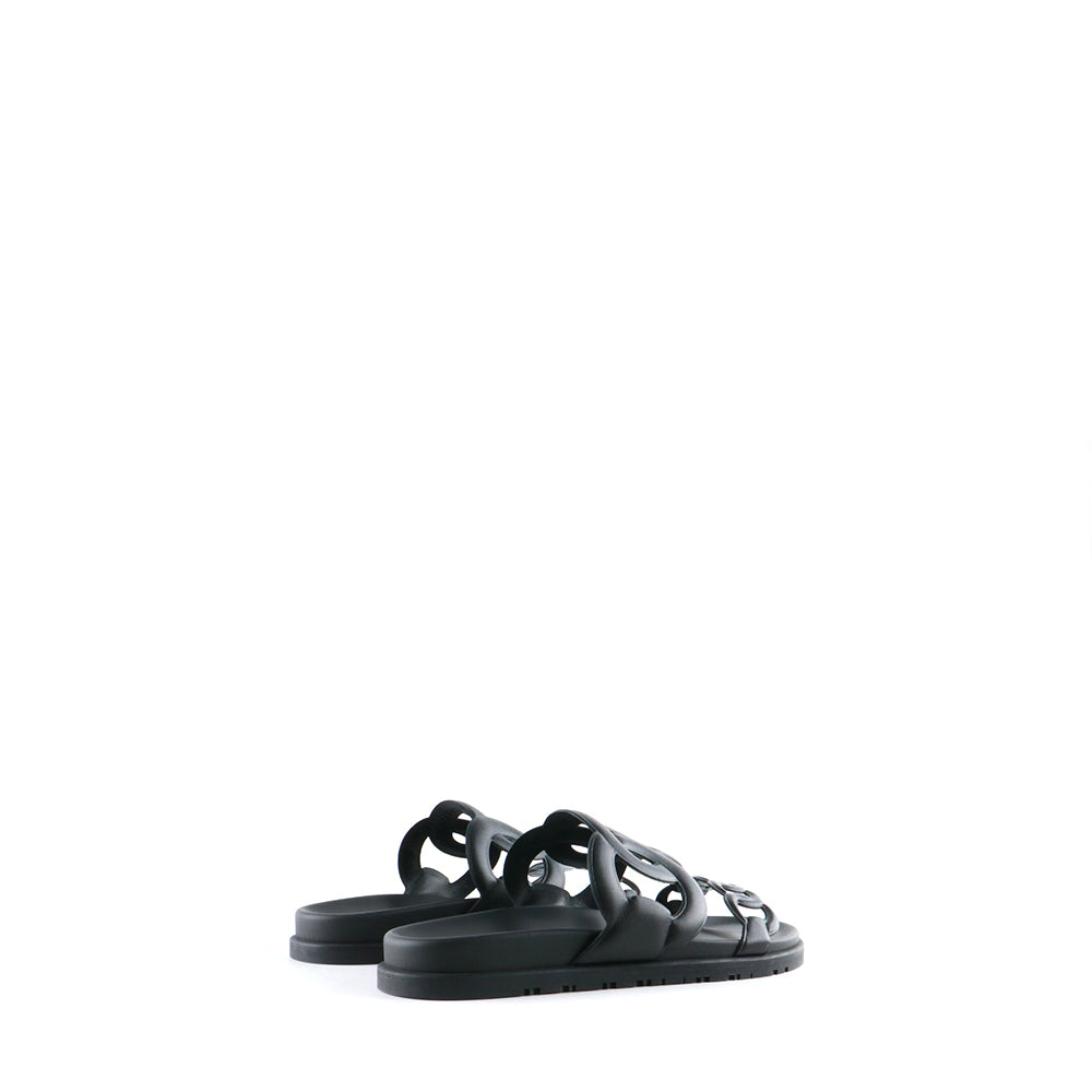 HERMÈS - Extra sandals in black smooth leather (T39)