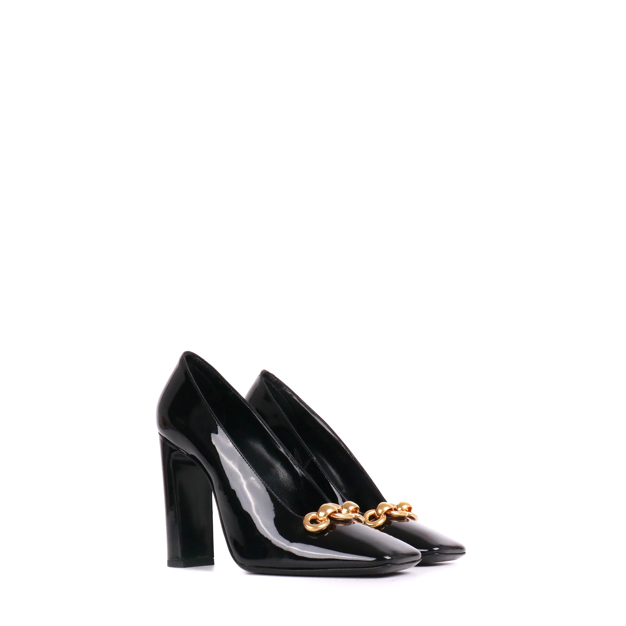 SAINT LAURENT - Escarpins Swing Saint Laurent en cuir verni noir (T38,5)