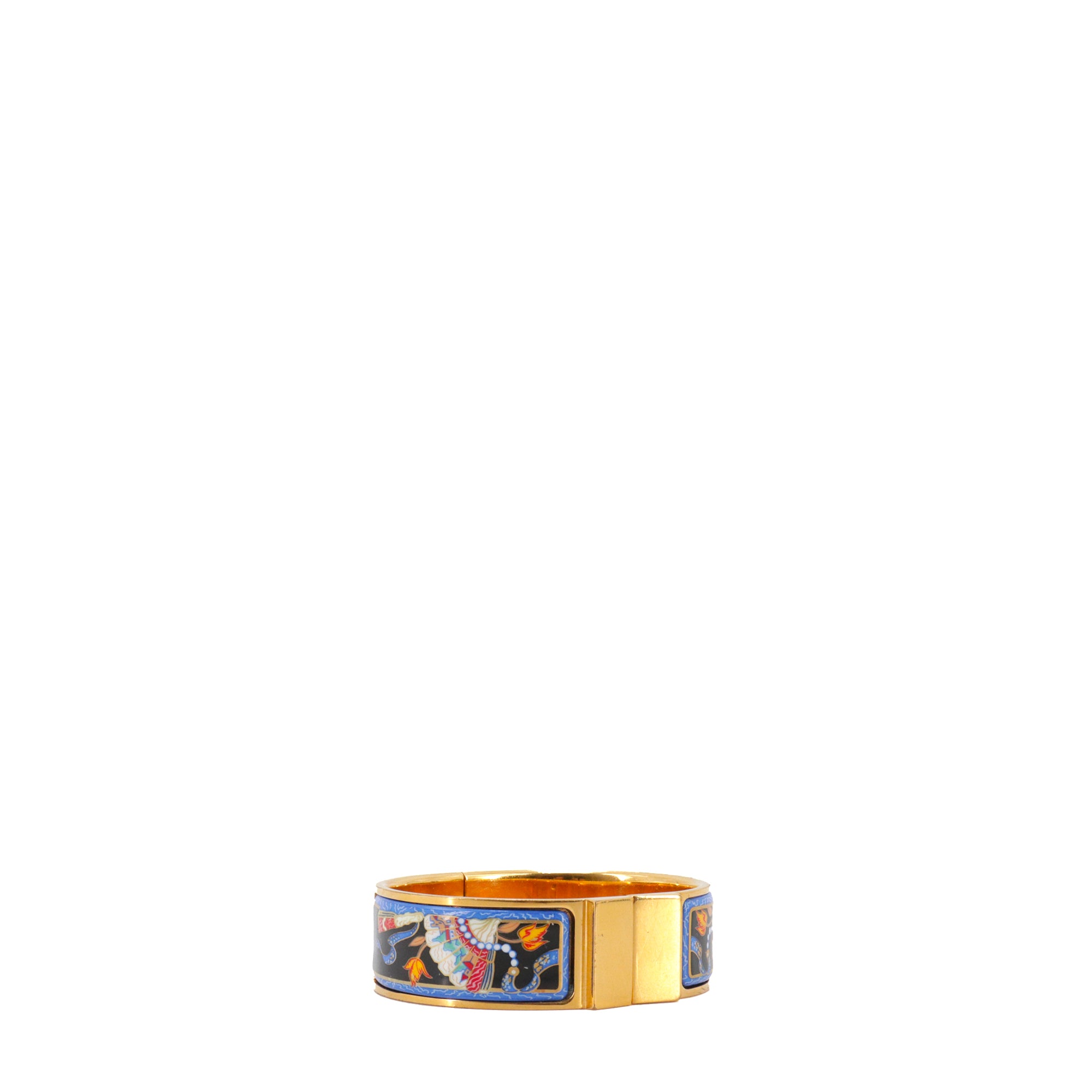HERMÈS - Bracelet Jonc Hermès en métal doré et émail motif éventail