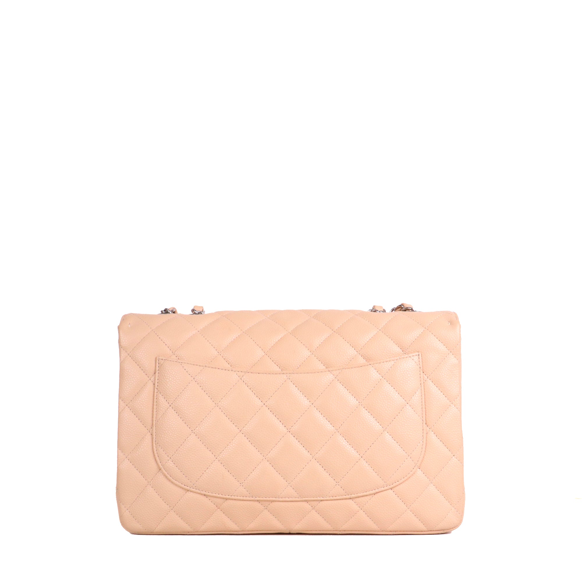 CHANEL - Sac à bandoulière Classique/Timeless Jumbo Chanel en cuir caviar beige