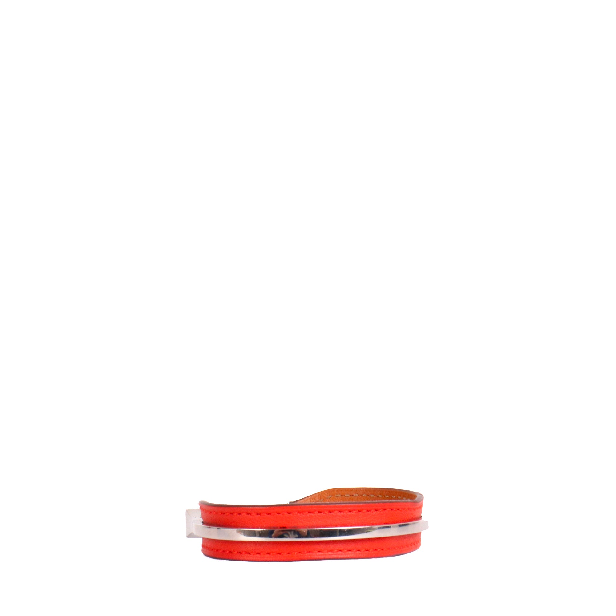 HERMÈS - Jonc Clou de Forge Hermès en cuir rouge et métal (M)