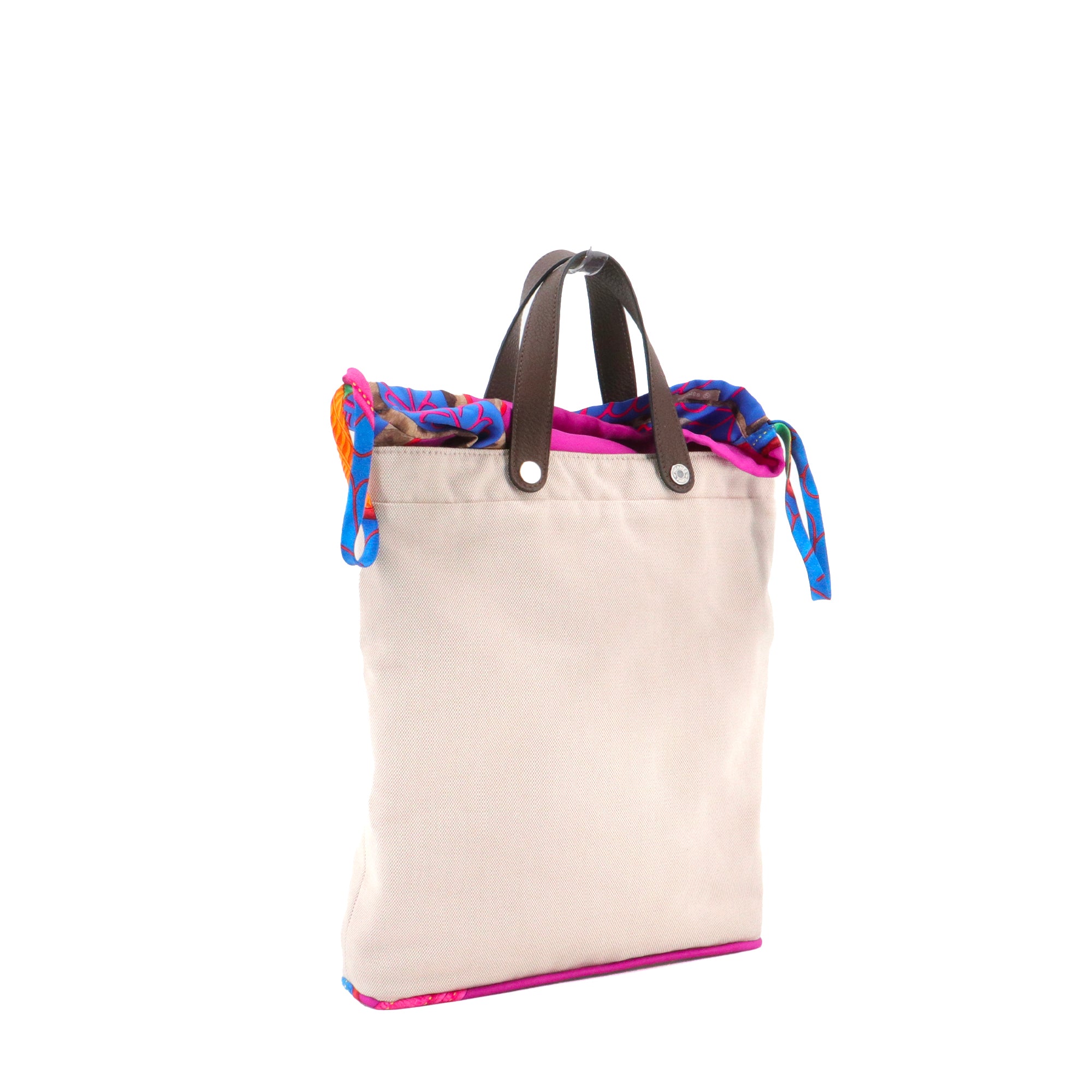 HERMÈS - Sac à main Hermès en en toile et soie multicolore