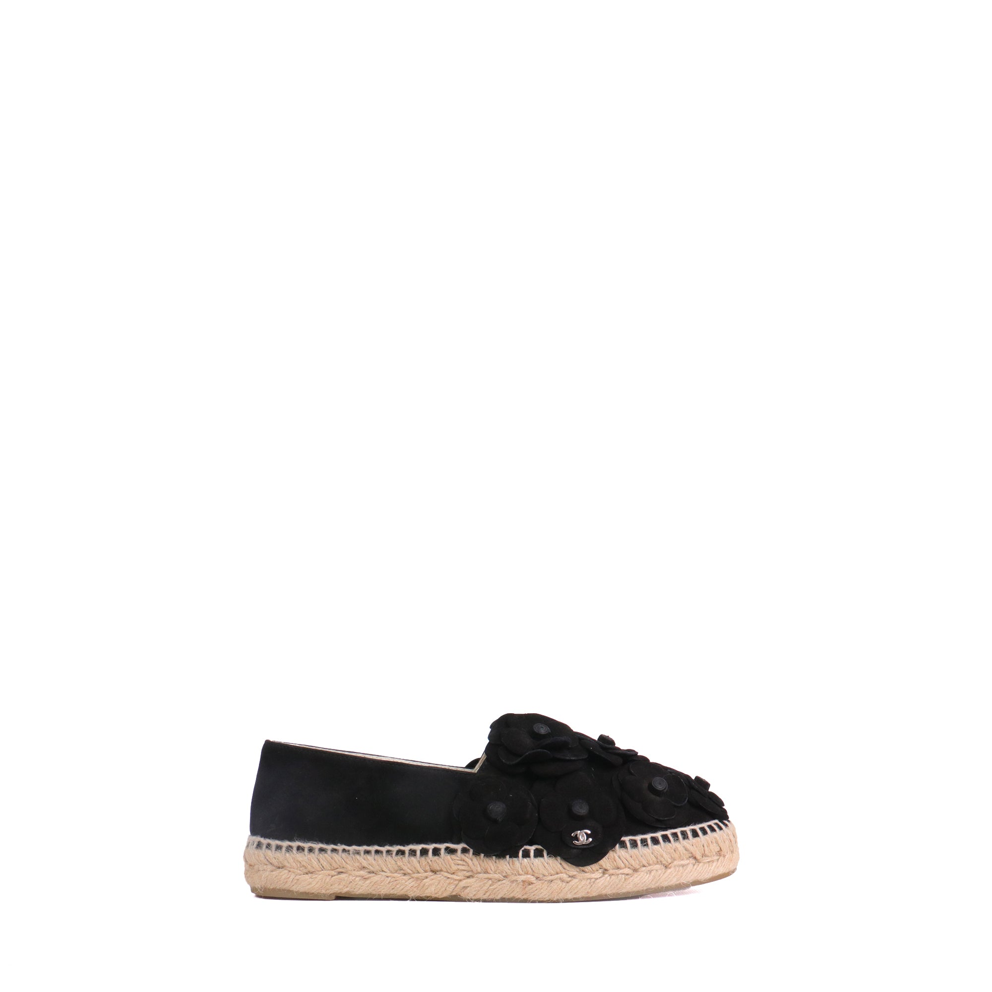 CHANEL - Espadrilles Camélia Chanel en daim noir (T38)