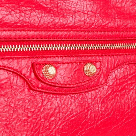 BALENCIAGA - Pochette City Clip Balenciaga en cuir froissé rouge