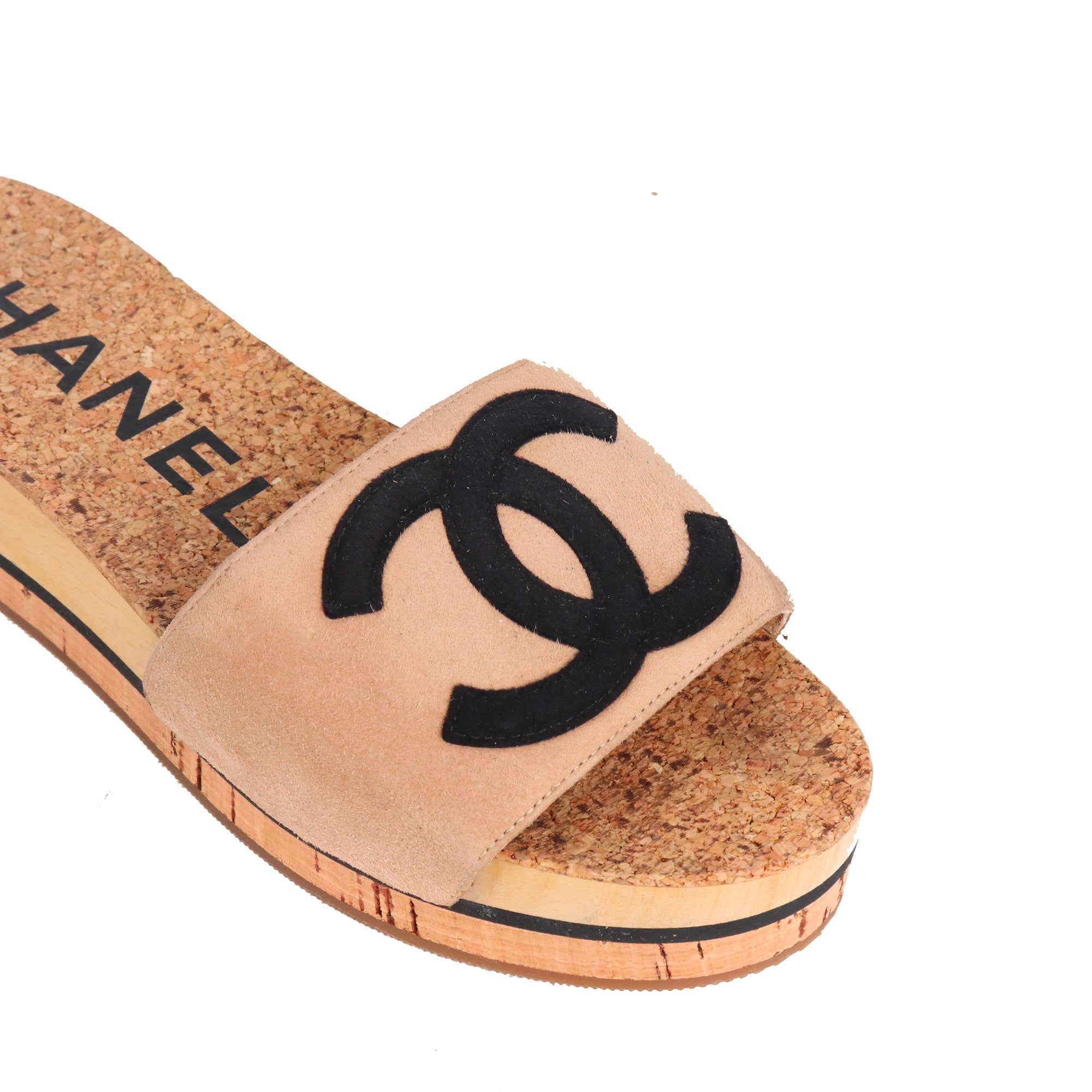 CHANEL - Sandales CC Chanel en daim et liège (T37)