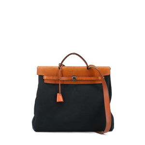 HERMÈS - Sac à épaule Herbag 38 Hermès en toile noire vintage