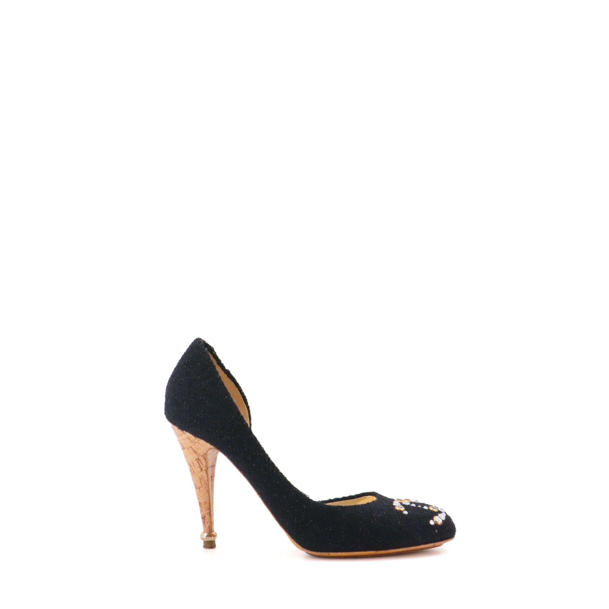 CHANEL - Chanel CC pumps in black tweed with rhinestones (size 39.5)