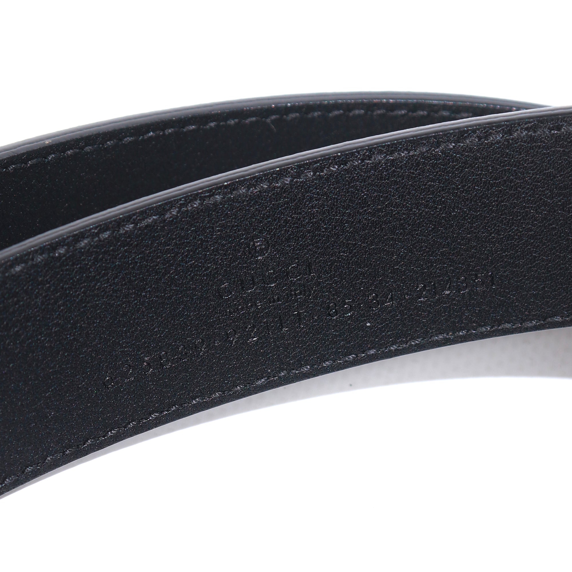 GUCCI - Ceinture GG Buckle en cuir lisse noir et toile monogrammée (T85)