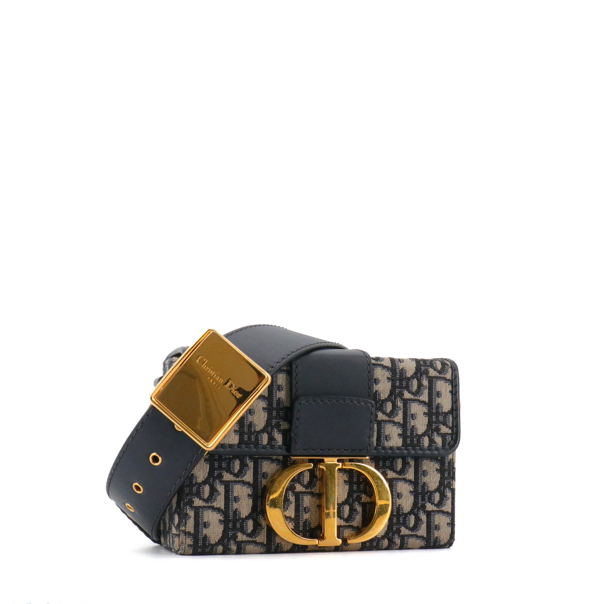 DIOR - Sac à bandoulière 30 Montaigne Box Dior en toile et cuir bleu marine