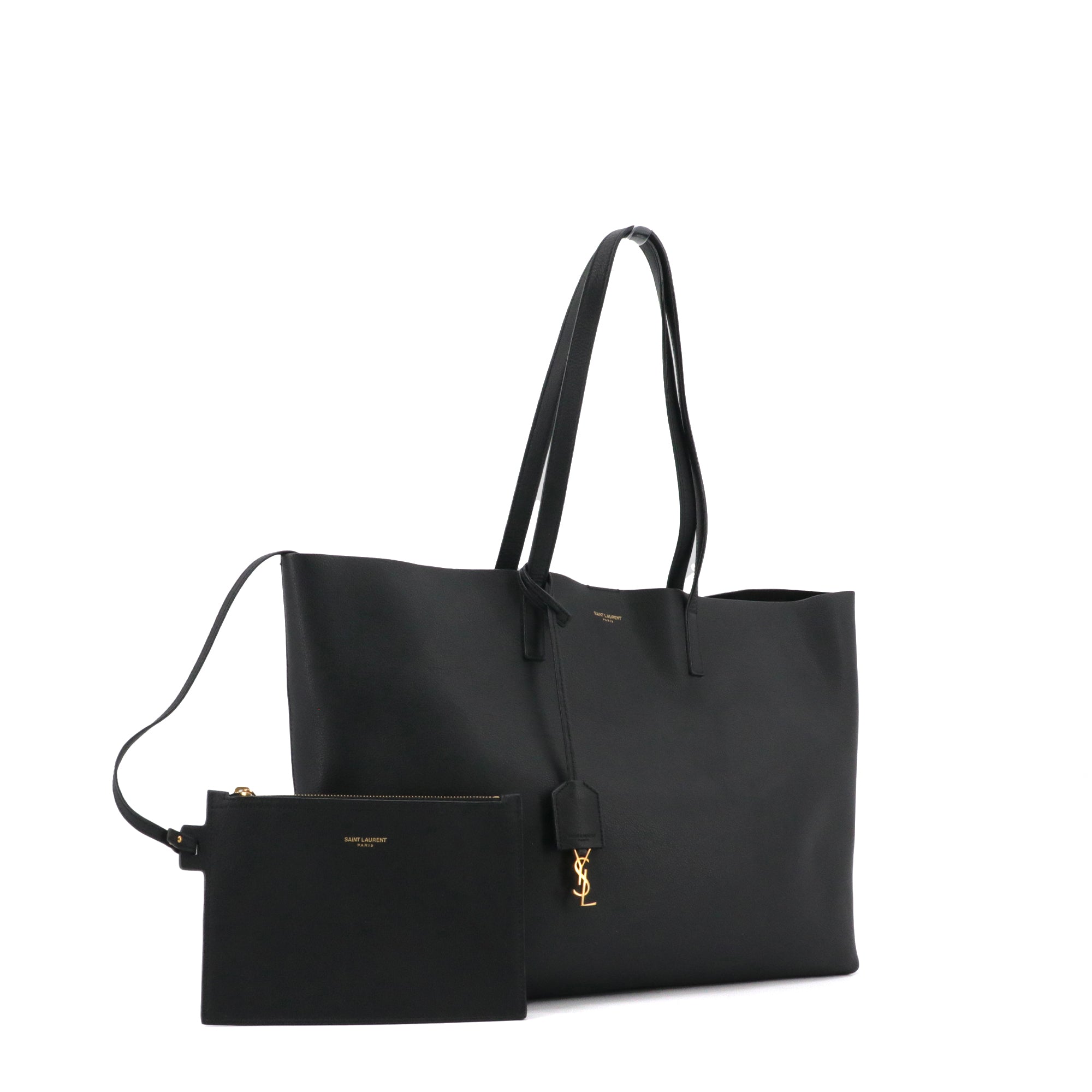 SAINT LAURENT - Sac cabas Shopping E/W Saint Laurent en cuir grainé noir