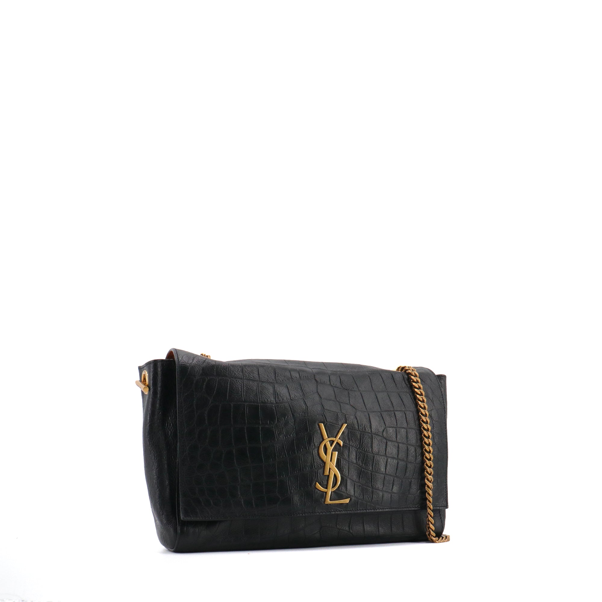 SAINT LAURENT - Saint Laurent reversible Kate shoulder bag in black croc-embossed leather