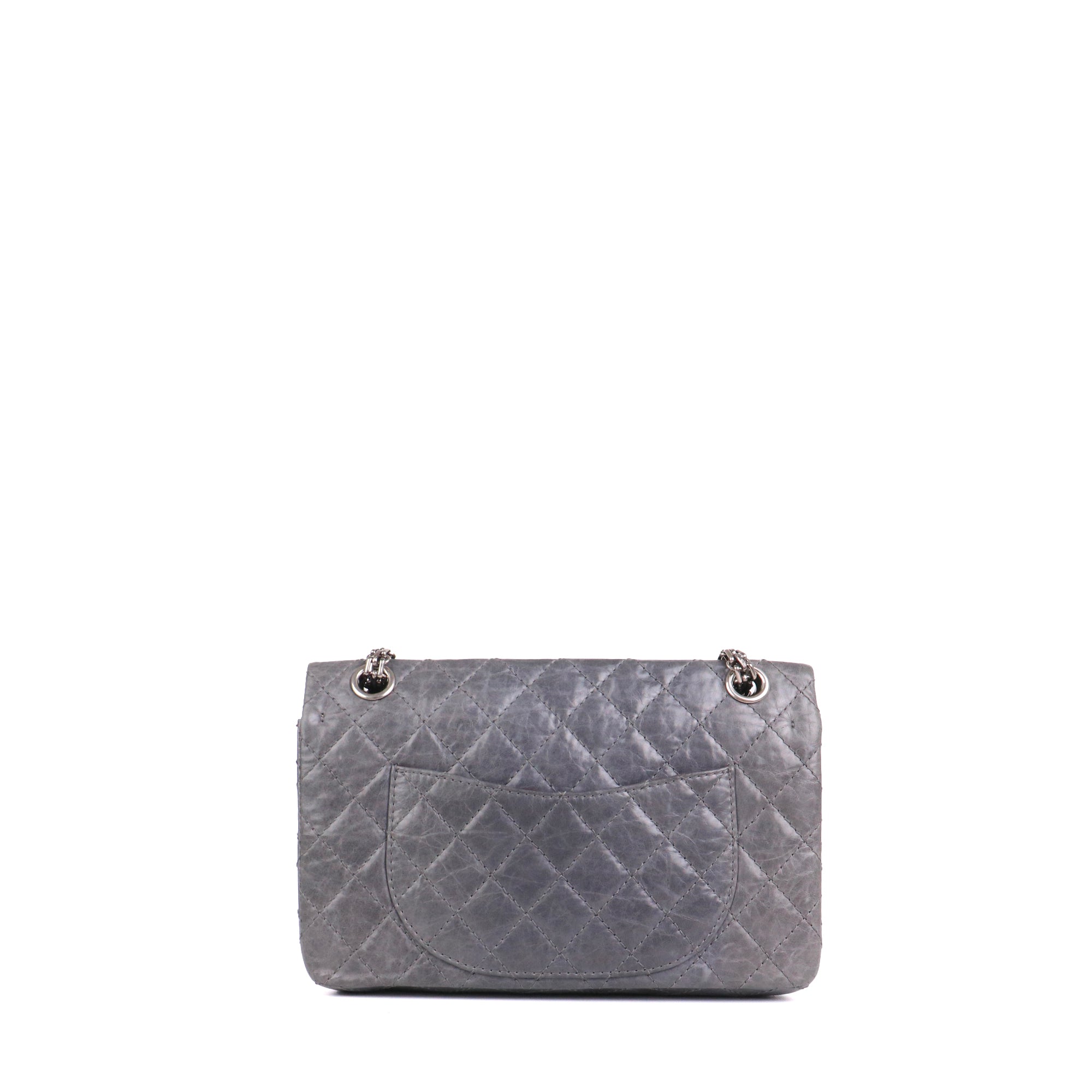 CHANEL - Sac à bandoulière 2.55 Chanel small en cuir froissé gris