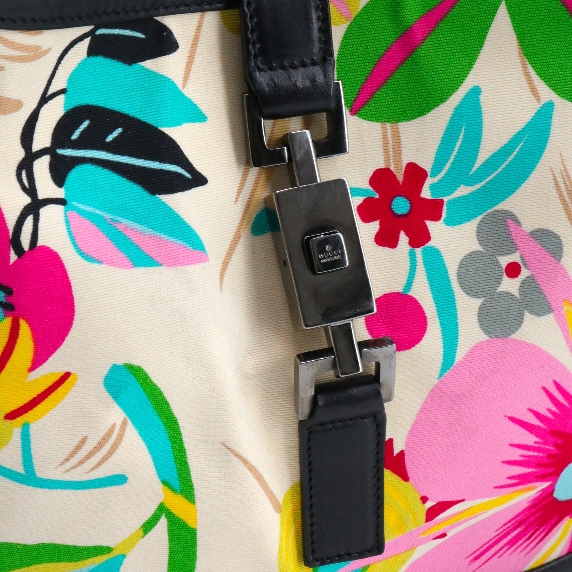 GUCCI - Sac à épaule Jackie Gucci en toile fleurie multicolore