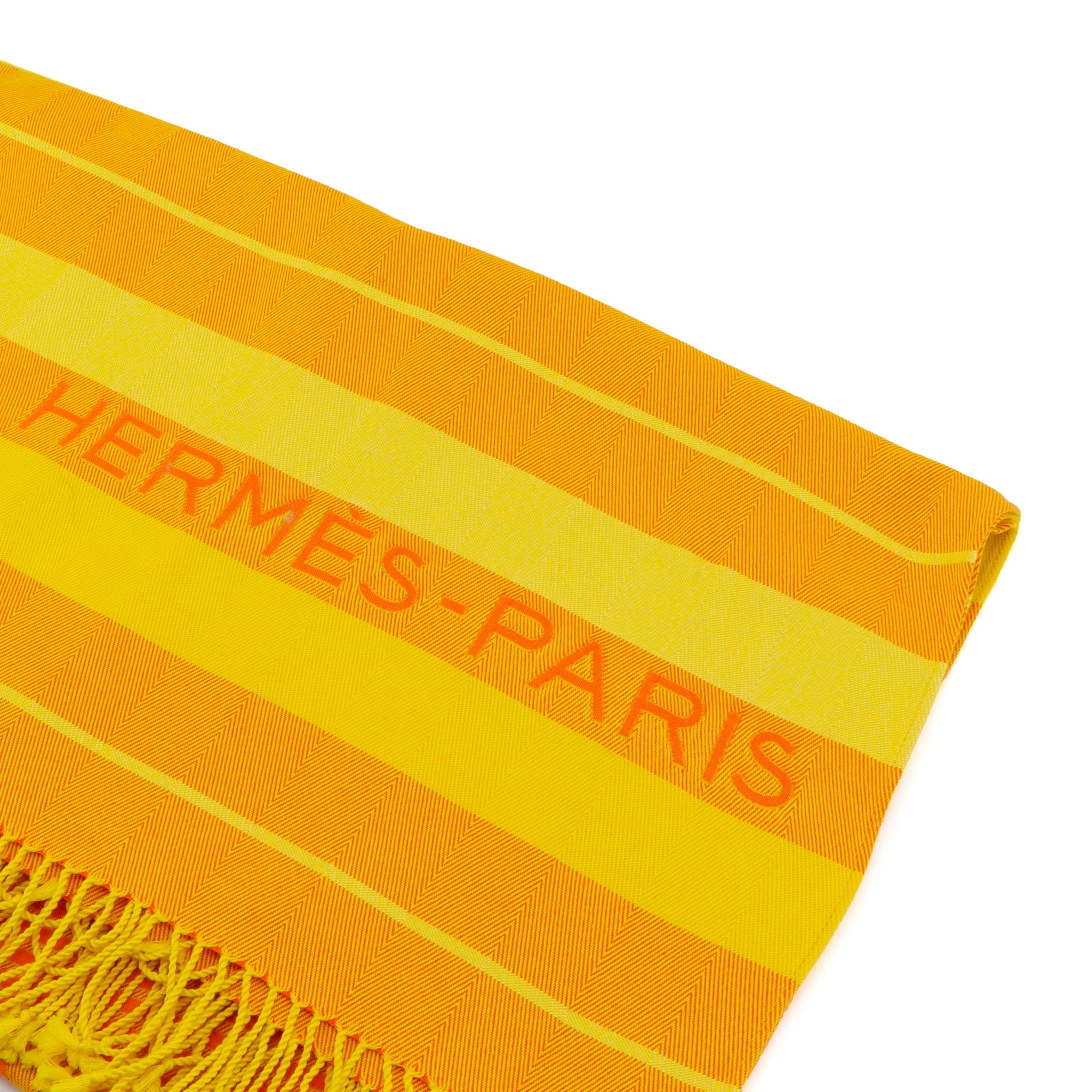 HERMÈS - Plaid Chaine d'Ancre Hermès en coton jaune et orange