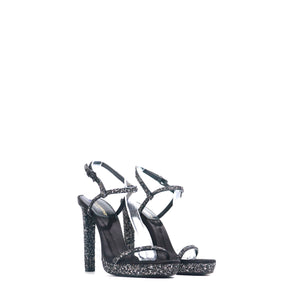 SAINT LAURENT - Sandales à talon à paillettes noires (T37)