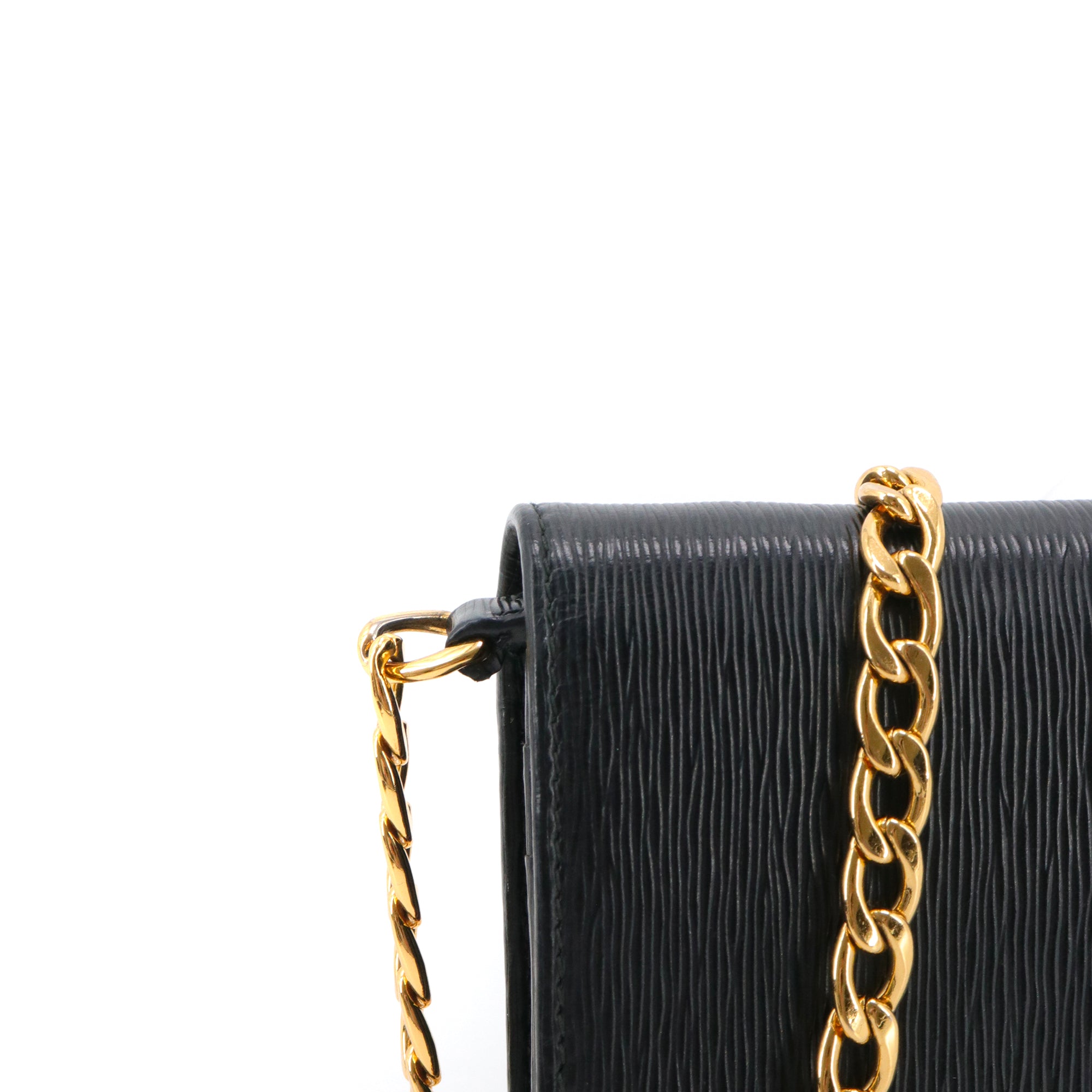 PRADA - Wallet on chain Vitello Move Prada en cuir grainé noir