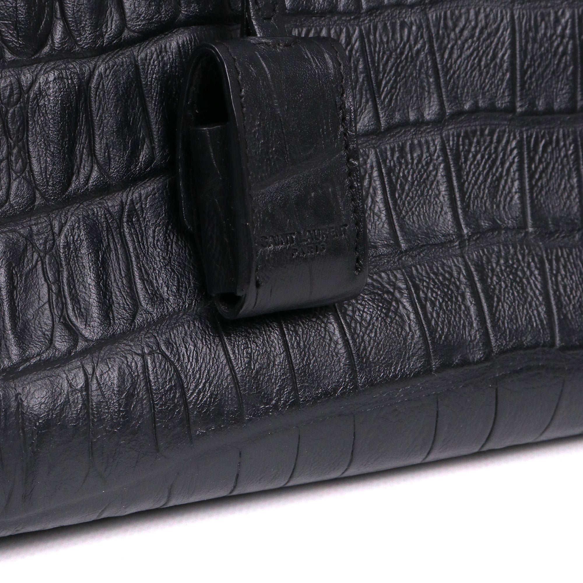 SAINT LAURENT - Sac de Jour Small Saint Laurent en cuir embossé crocodile noir