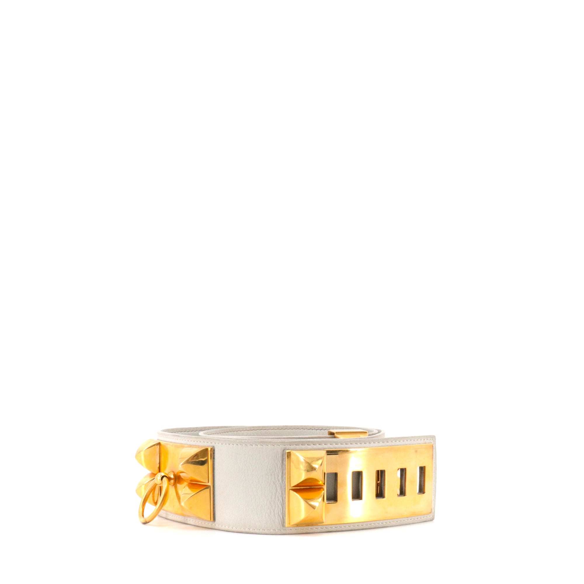 HERMÈS - Ceinture Collier De Chien Hermès en cuir lisse blanc (T78)