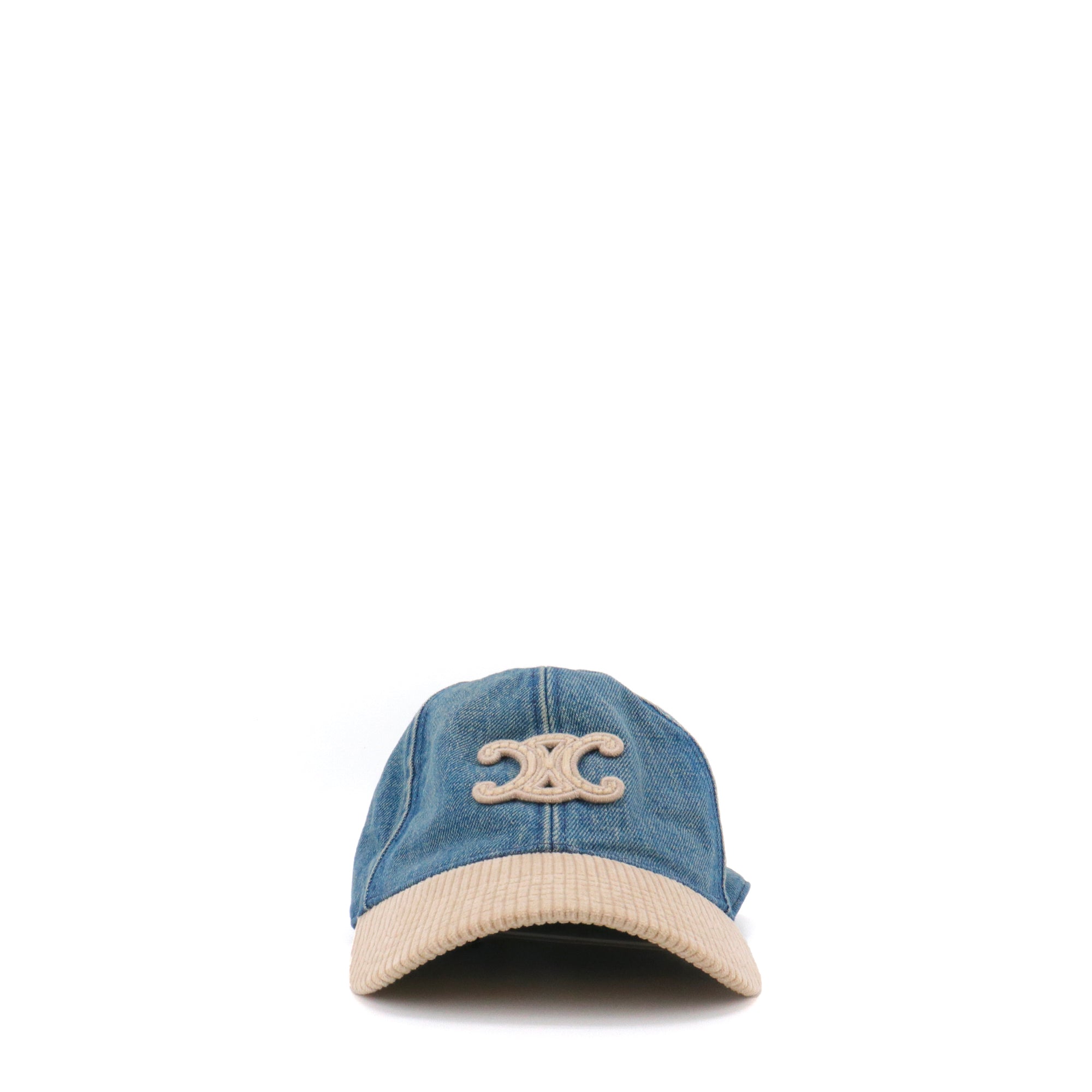 CELINE - Celine Triomphe Baseball Cap in beige denim and velvet (L)