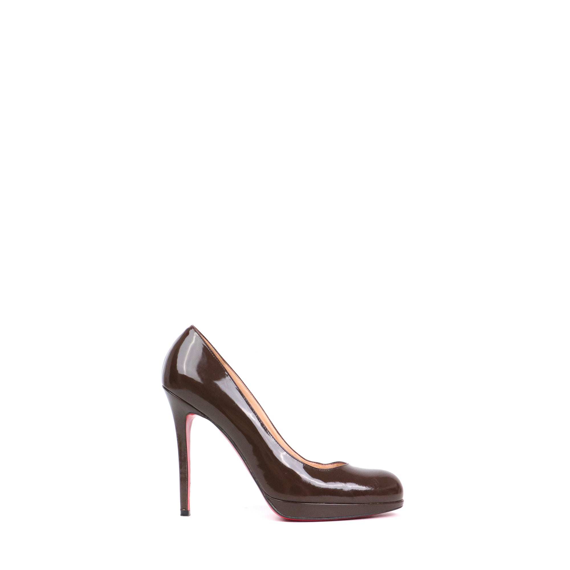 LOUBOUTIN - Escarpins Simple Pump Louboutin en cuir verni marron (T39.5)