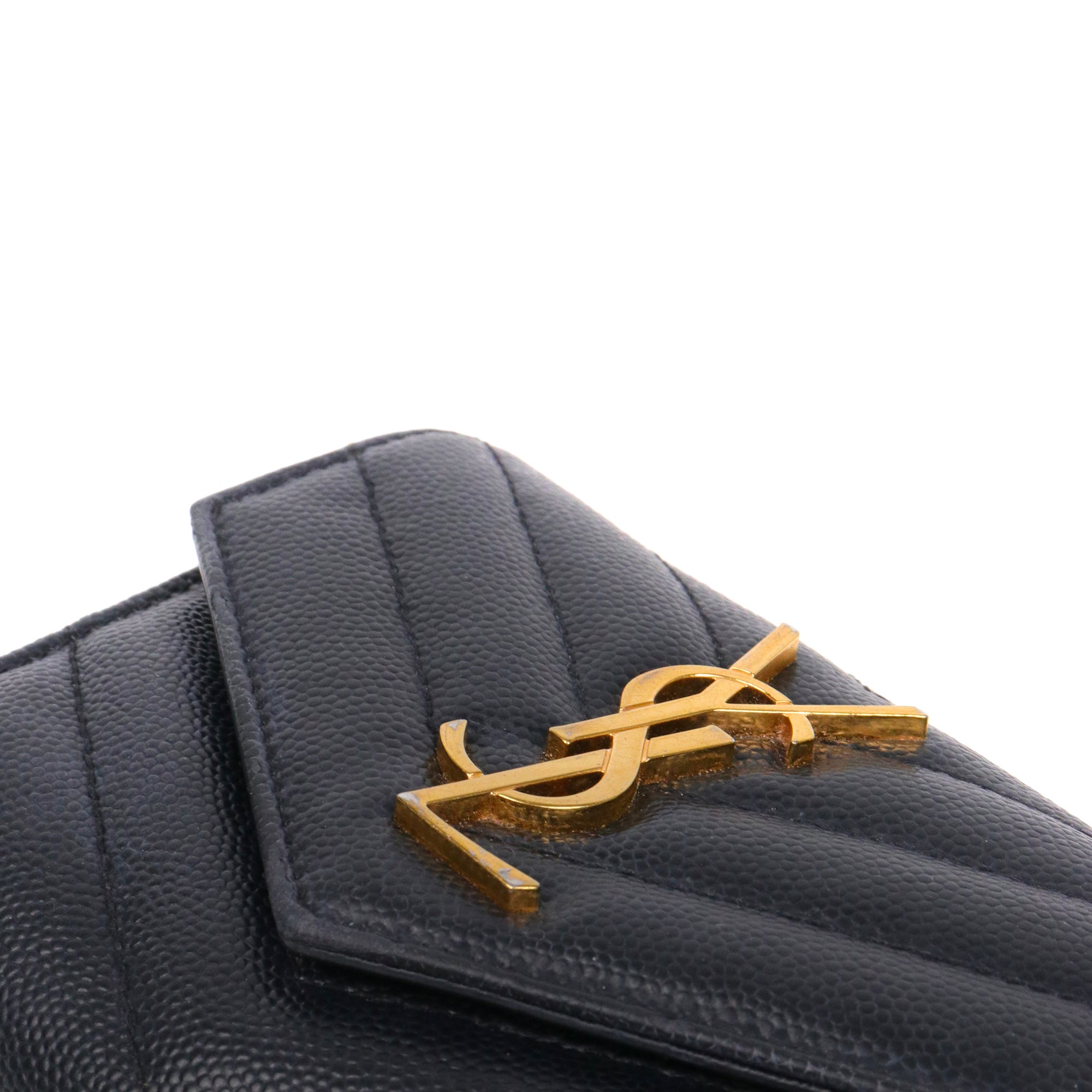 SAINT LAURENT - Portefeuille Cassandre Compact Saint Laurent en cuir grainé noir