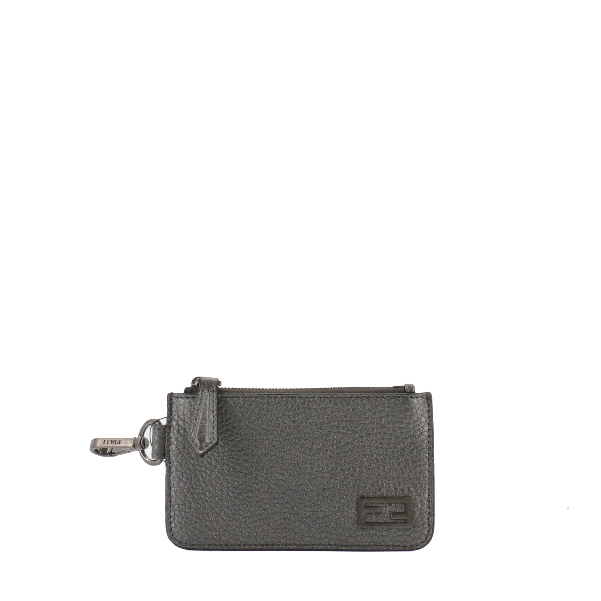 FENDI - Fendi card holder in metallic gray grained leather