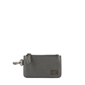 FENDI - Fendi card holder in metallic gray grained leather