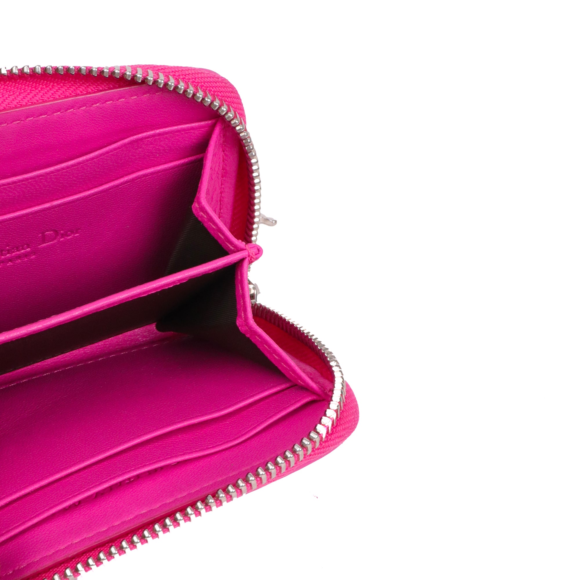 DIOR - Porte-monnaie Voyageur Lady Dior en cuir cannage rose