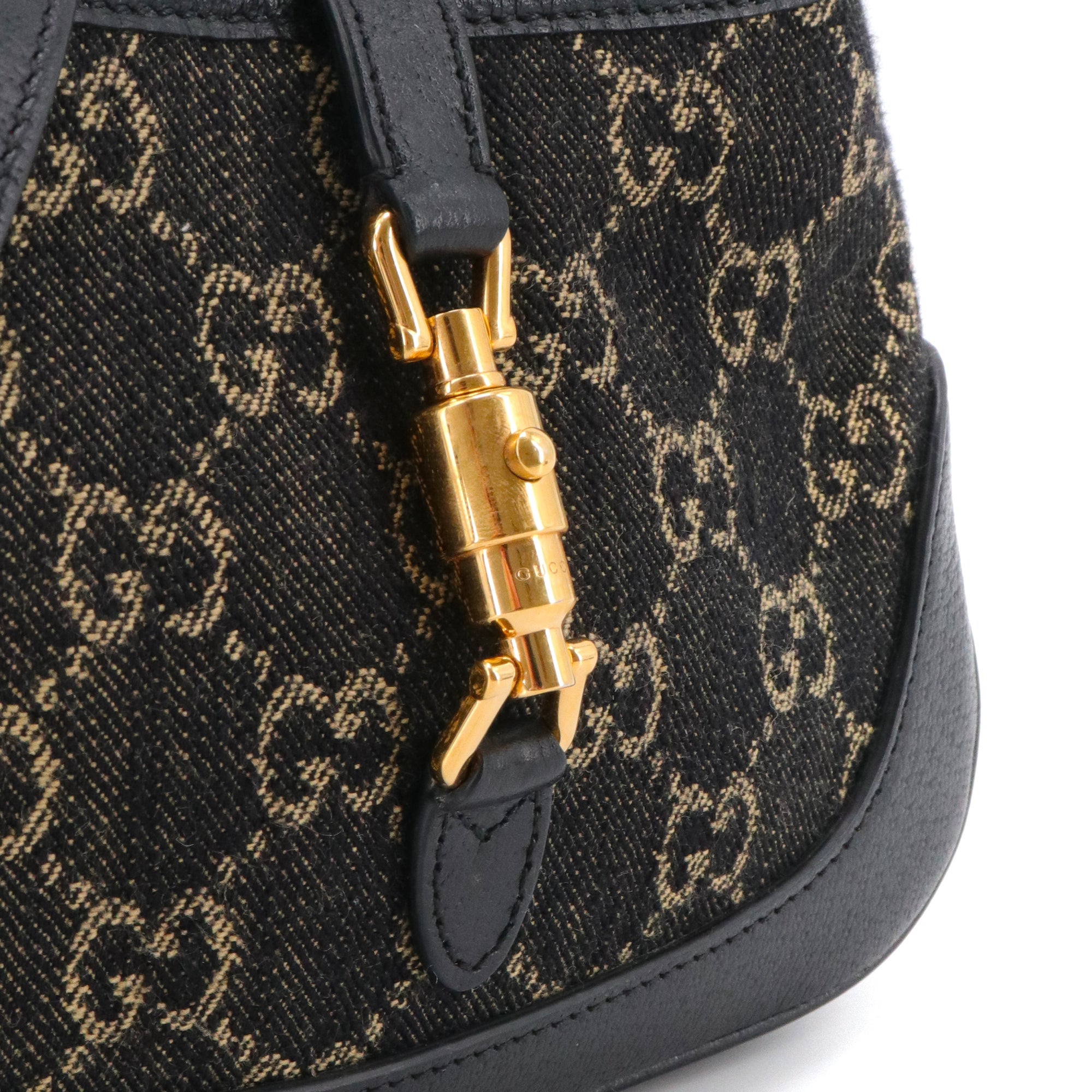 GUCCI - Gucci Jackie mini handbag in black denim and leather
