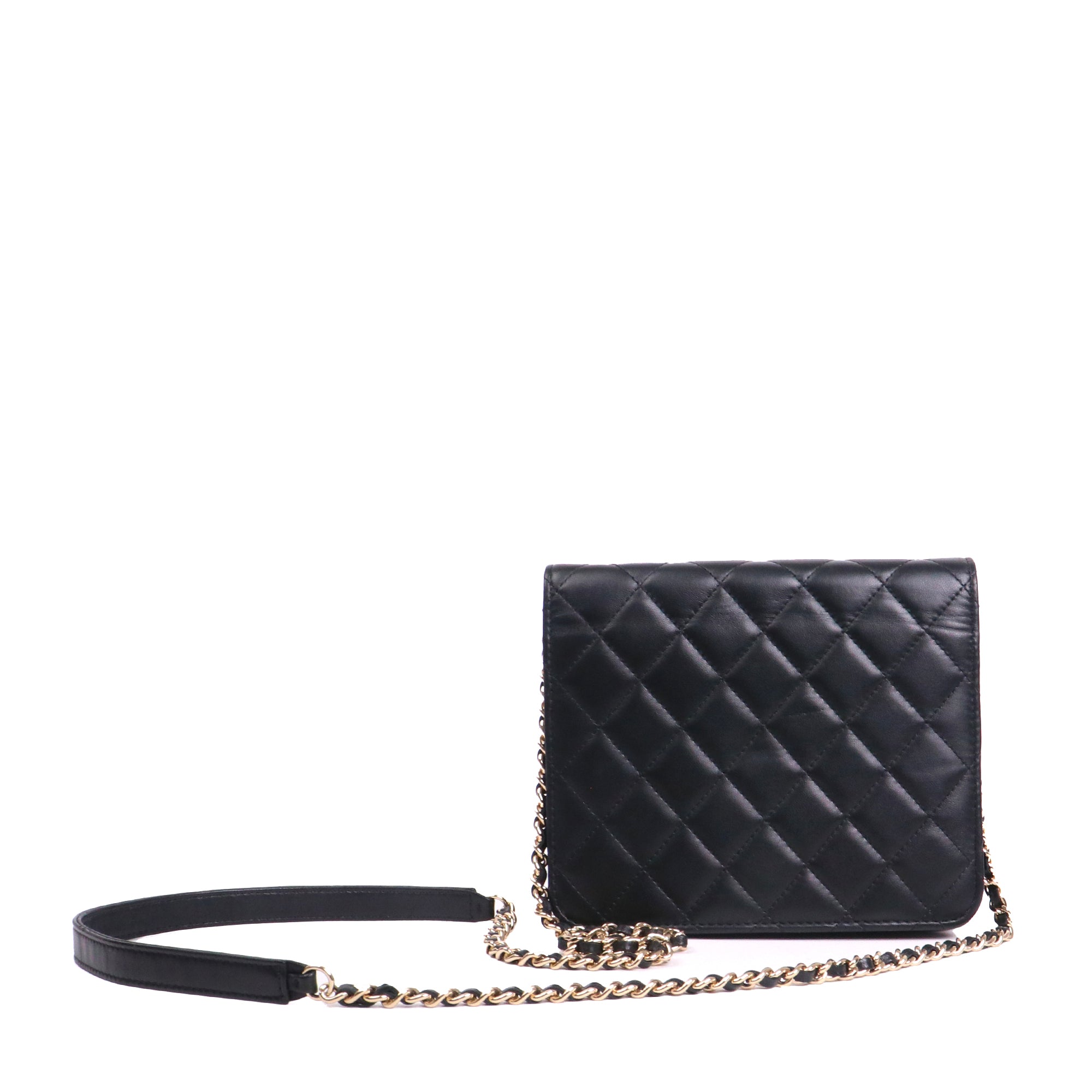 CHANEL - Sac Wallet On Chain Classique/Timeless Square Chanel en cuir lisse noir
