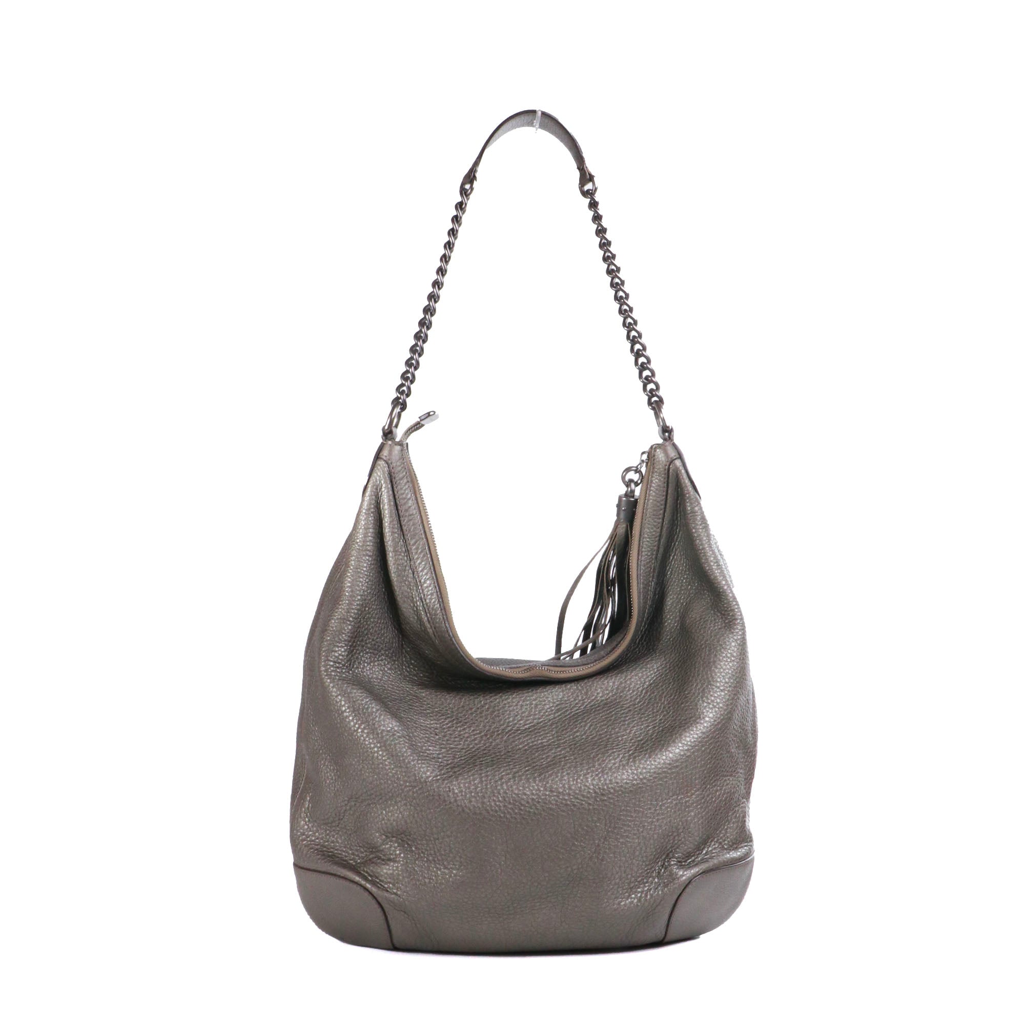 GUCCI - Sac cabas Soho Gucci en cuir grainé argenté vintage