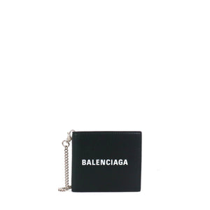 BALENCIAGA - Balenciaga Ville wallet in black grained leather with fluorescent yellow interior