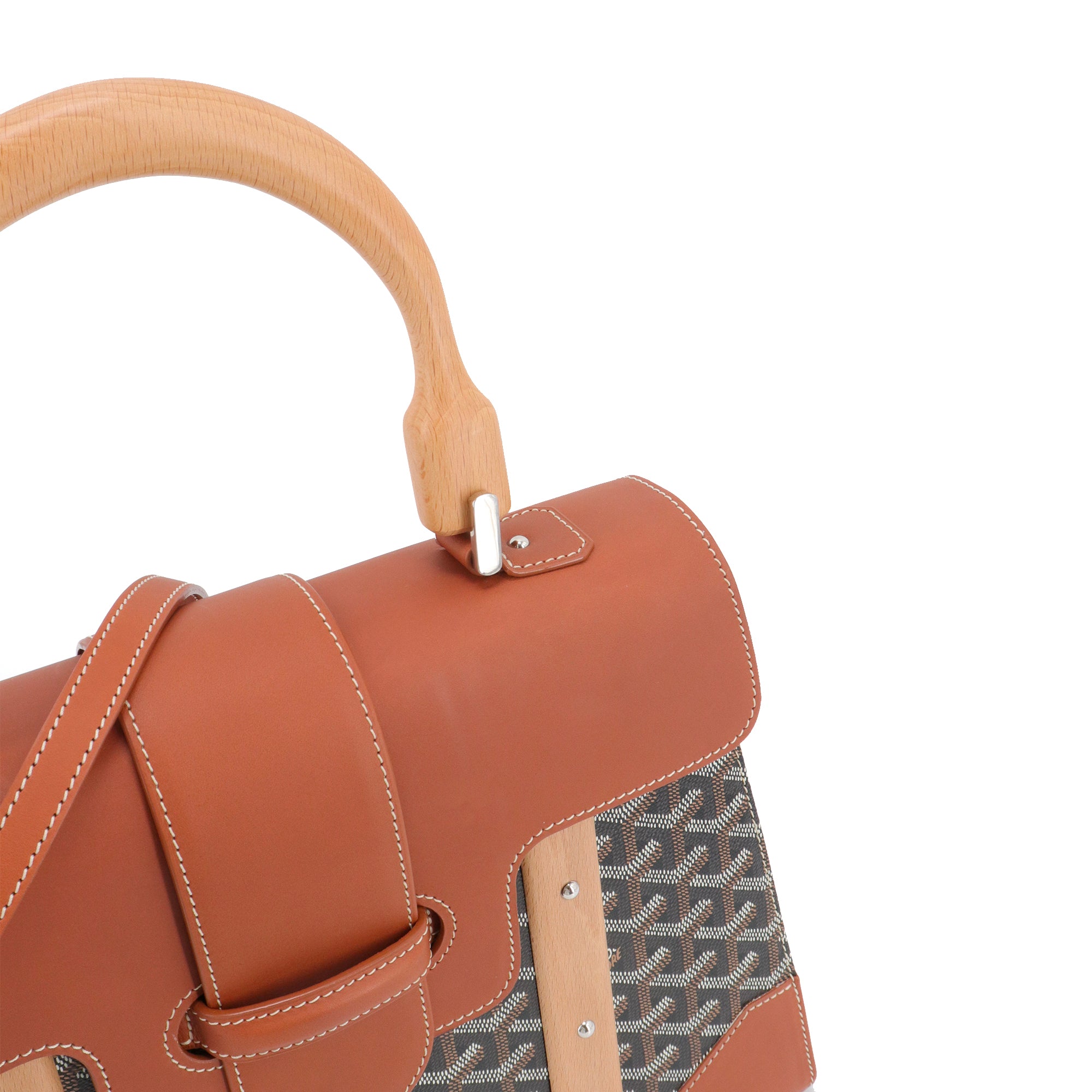 GOYARD - Saigon MM Goyard handbag in Goyard canvas and brown leather