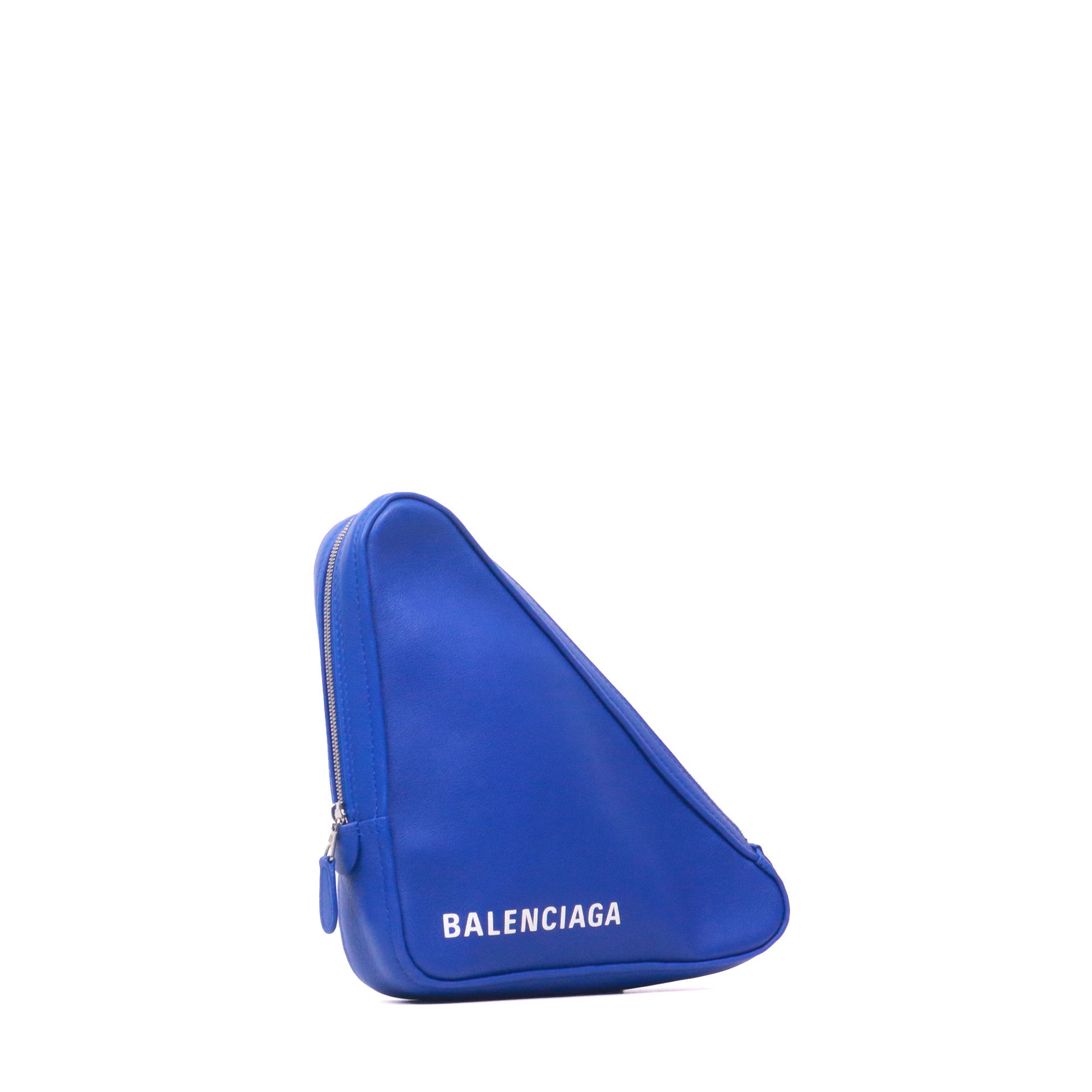 BALENCIAGA - Pochette Ville triangle Balenciaga en cuir lisse bleu