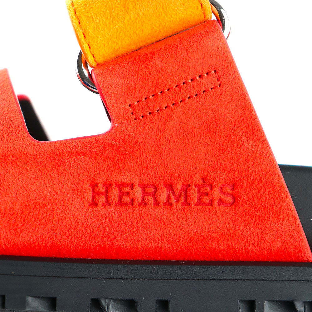 HERMÈS - Sandales Chypre en daim rouge et orange (T36,5)