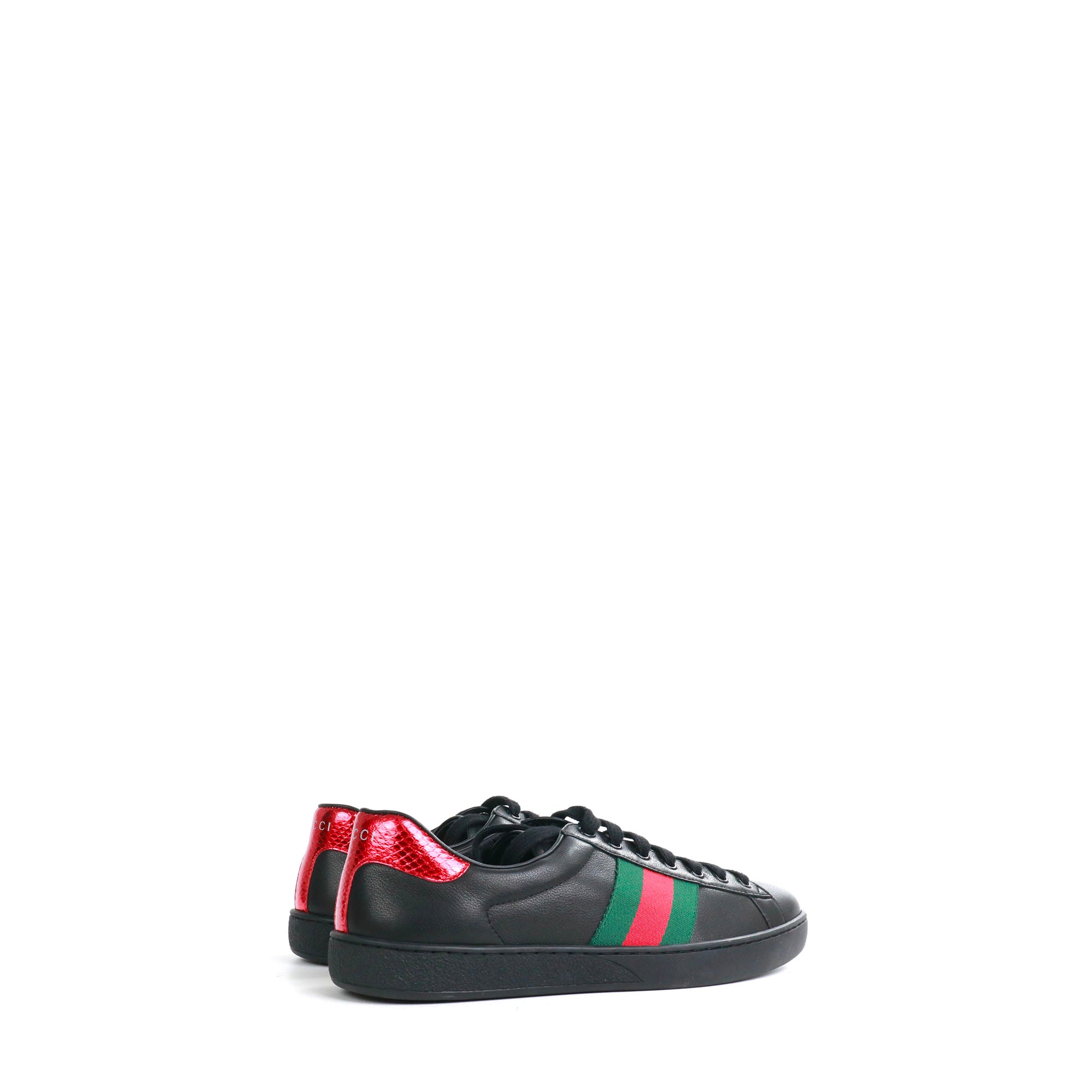 GUCCI - Sneakers Ace Gucci en cuir noir et bande web (T42)