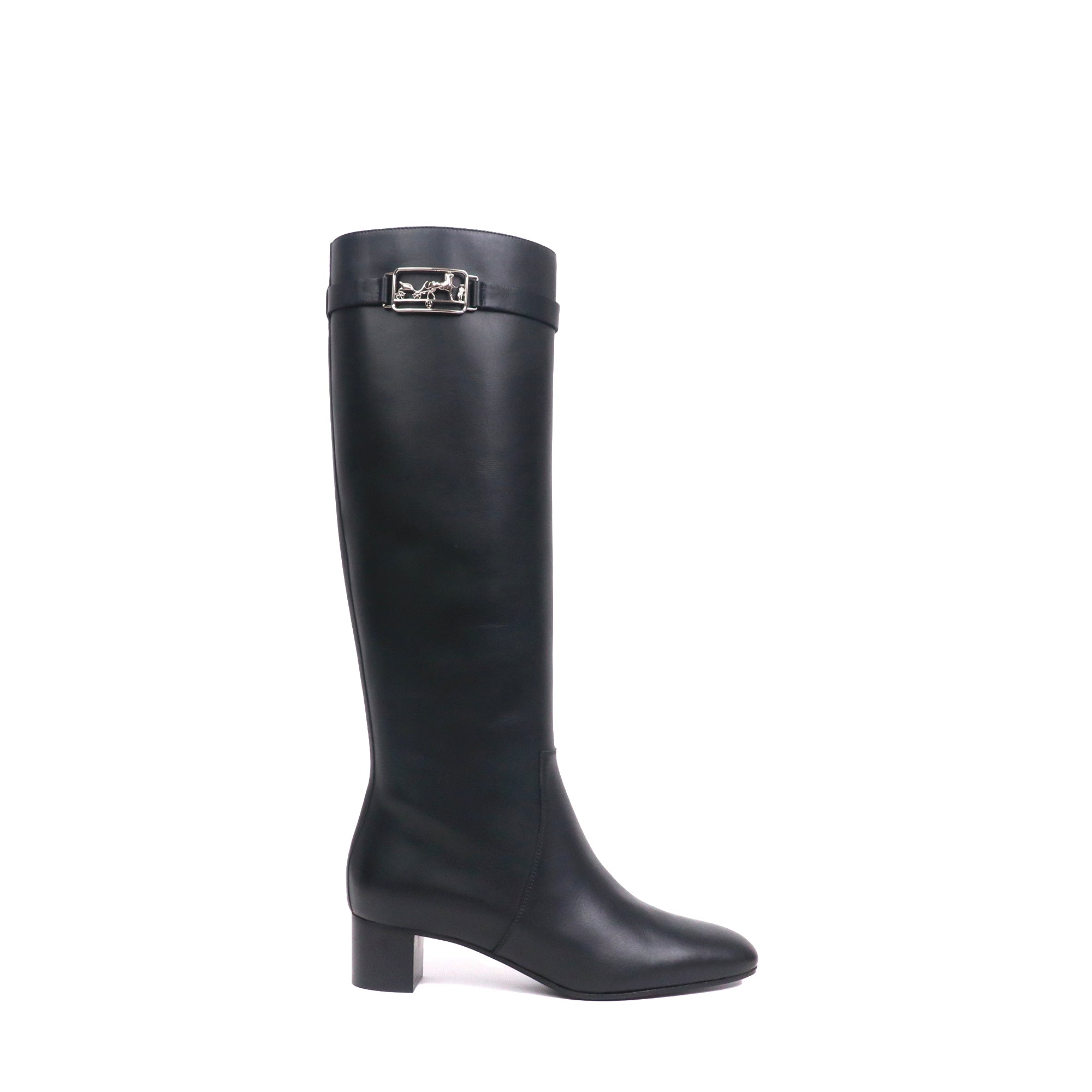 HERMÈS - Bottes à talons Versailles Hermès en cuir noir (T37)