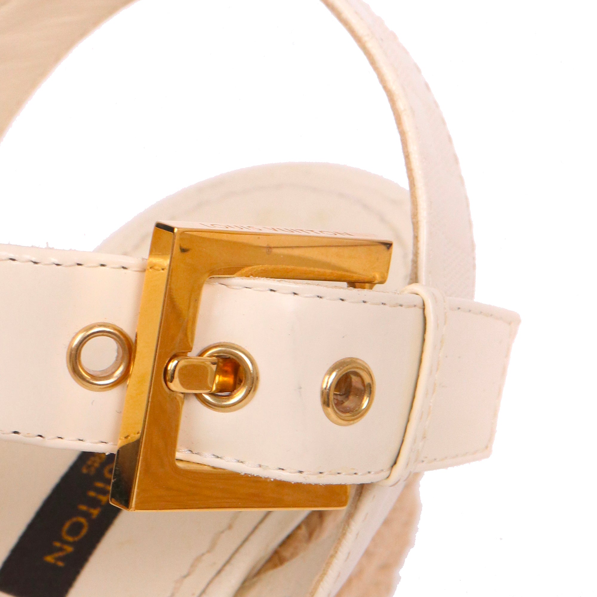 LOUIS VUITTON - Sandales compensées Louis Vuitton en cuir blanc crème (T37.5)