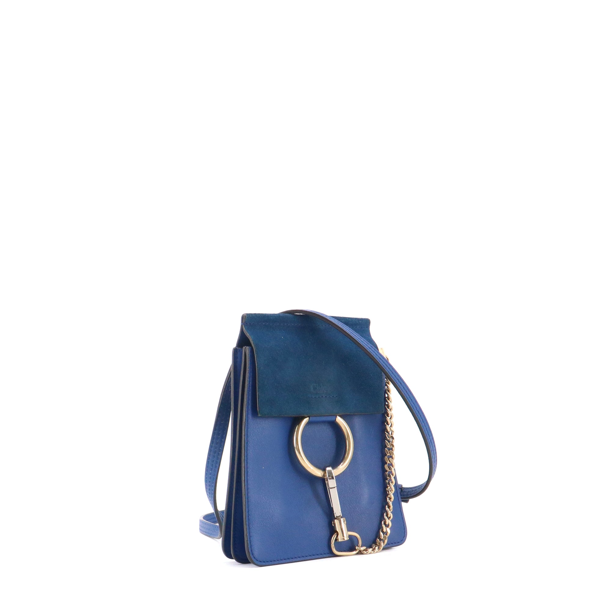 CHLOÉ - Sac à bandoulière Faye small Chloe en cuir et daim bleu