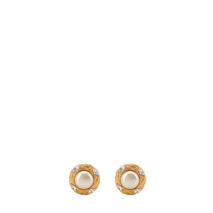 CHANEL - Boucles d'oreilles Chanel dorées ornées de perles et de strass