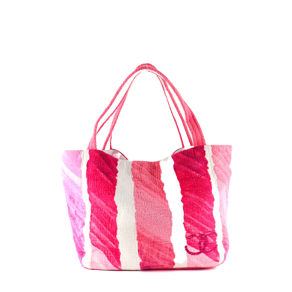 CHANEL - Tote bag in pink terrycloth and beach towel