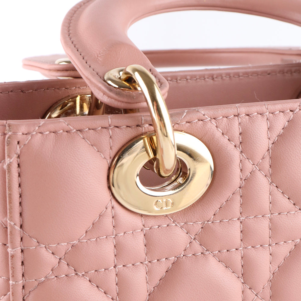 DIOR - Sac à bandoulière Lady Dior My ABCDior small en cuir rose nude