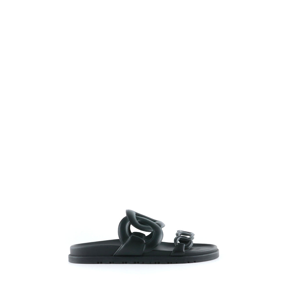 HERMÈS - Extra sandals in black smooth leather (T39)