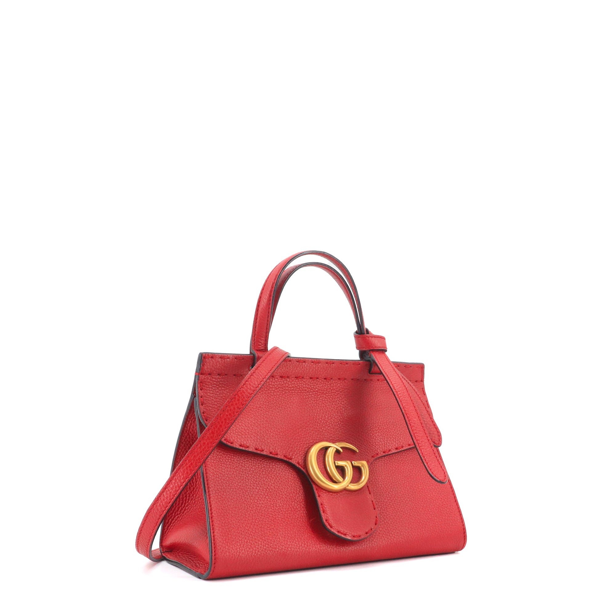 GUCCI - Sac à bandoulière  GG Marmont Top handle Gucci en cuir grainé rouge
