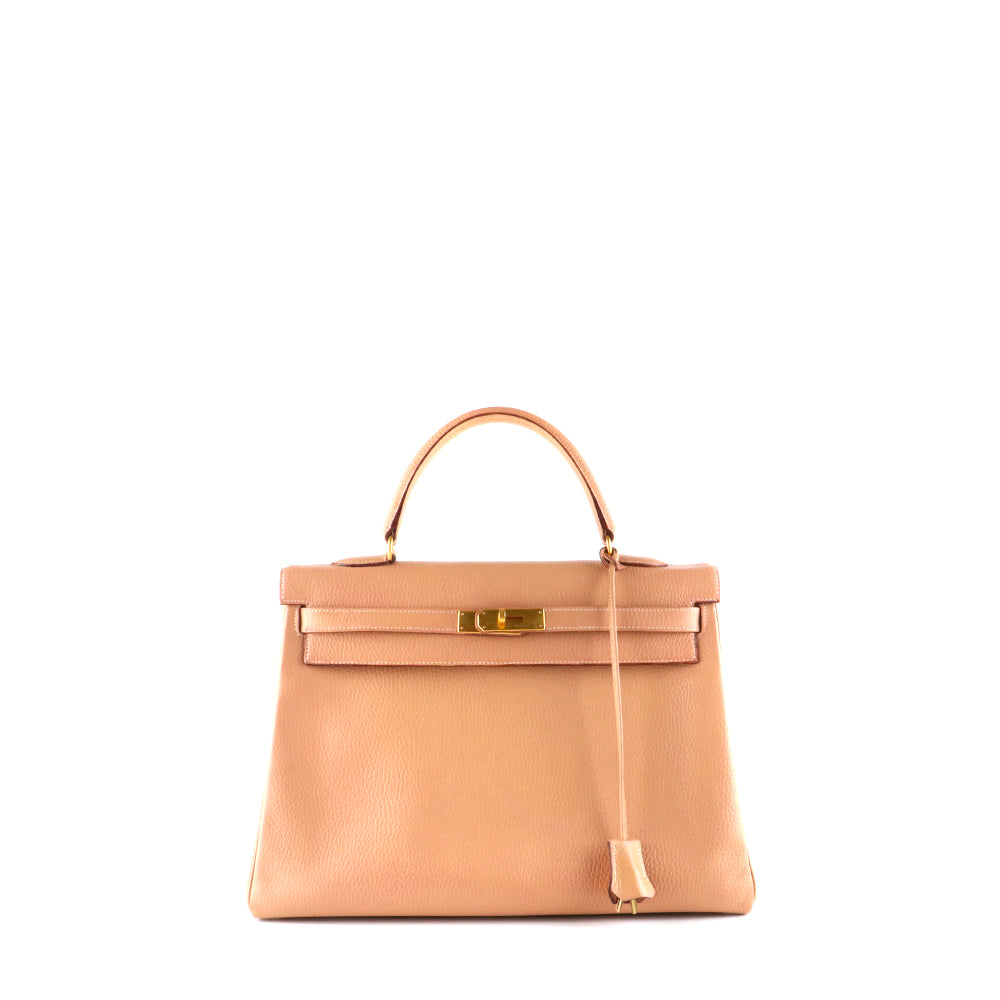 HERMÈS - Kelly 35 handbag in vintage old pink togo leather