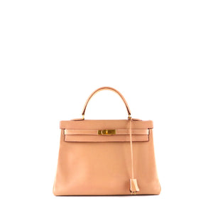 HERMÈS - Sac à main Kelly 35 en cuir togo rose ancien vintage