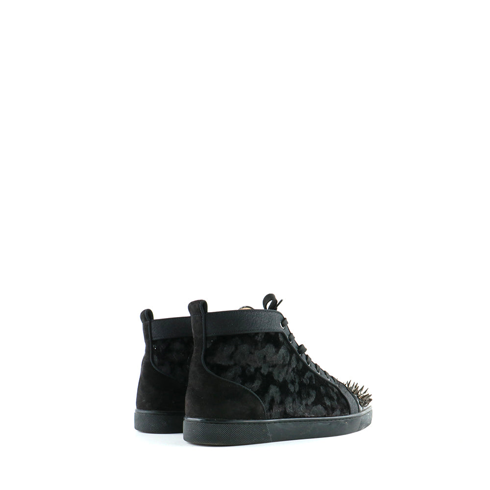 LOUBOUTIN - High-top sneakers with studs in black velvet (T41.5)